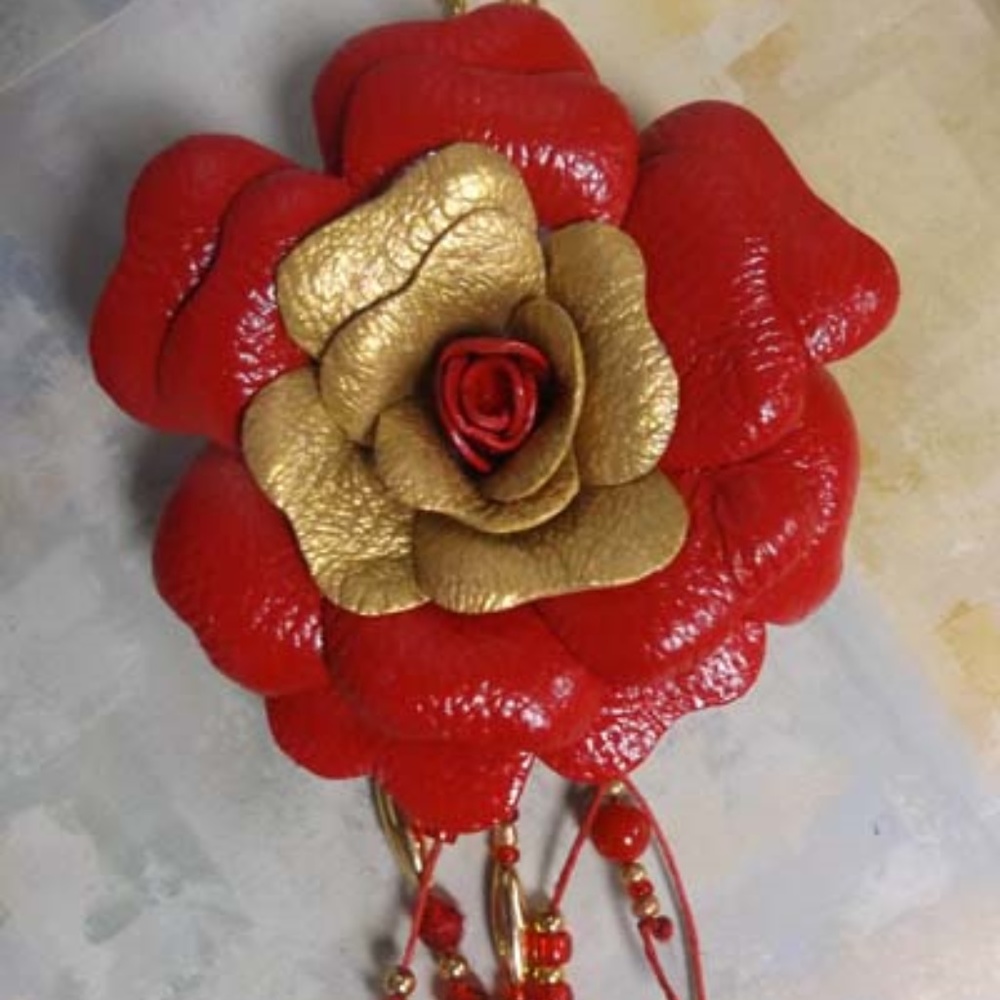 Handmade Genuine Leather Team Flower Handbag Charm